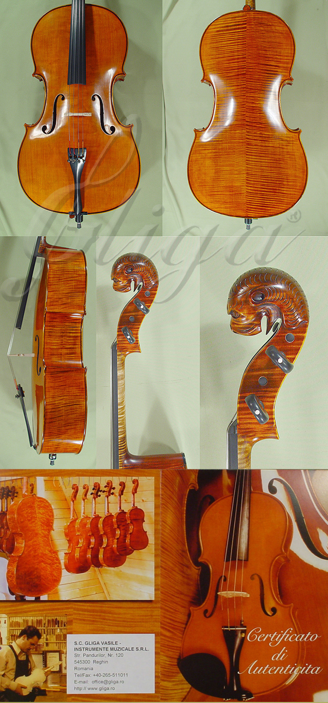 4/4 MAESTRO VASILE GLIGA Relief Wood Carving 'Tyrolean' Scroll Cello
