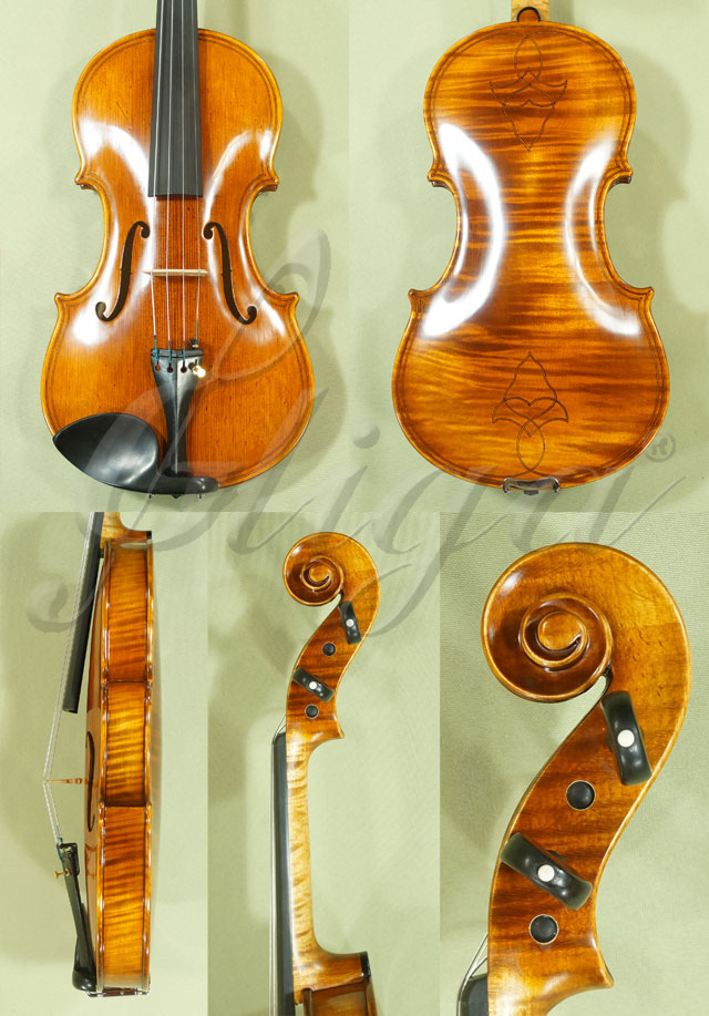 Antique Scratched 4/4 MAESTRO VASILE GLIGA Inlaid Double Purfling with Flower Design One Piece Back Violin 'Maggini 1630'