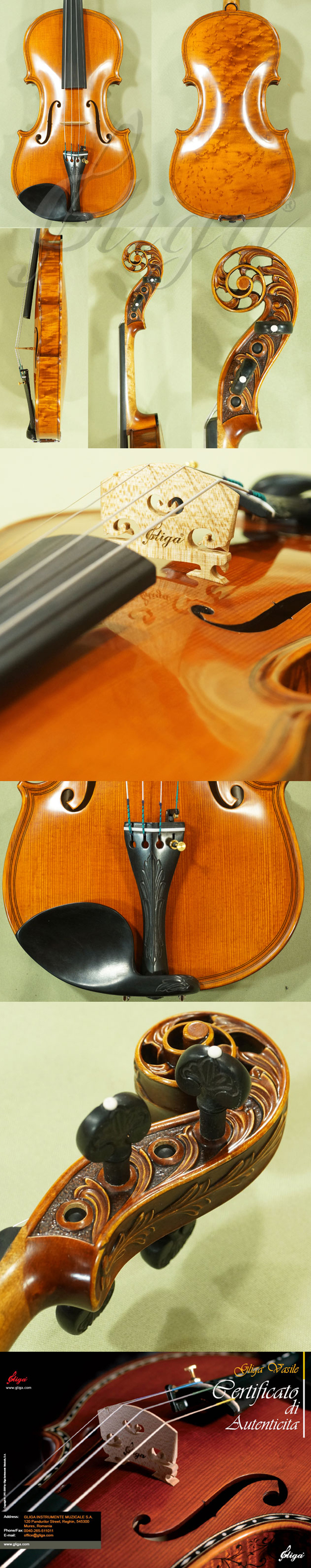 4/4 MAESTRO VASILE GLIGA Inlaid Double Purfling Scroll Bird's Eye Maple One Piece Back Violin