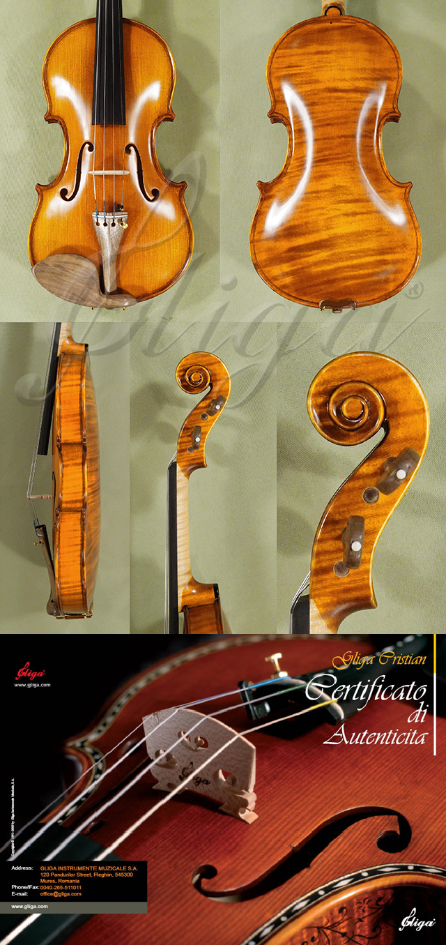 Antique Scratched 4/4 MAESTRO VASILE GLIGA One Piece Back Violin 'Pietro Guarneri of Mantua 1704'